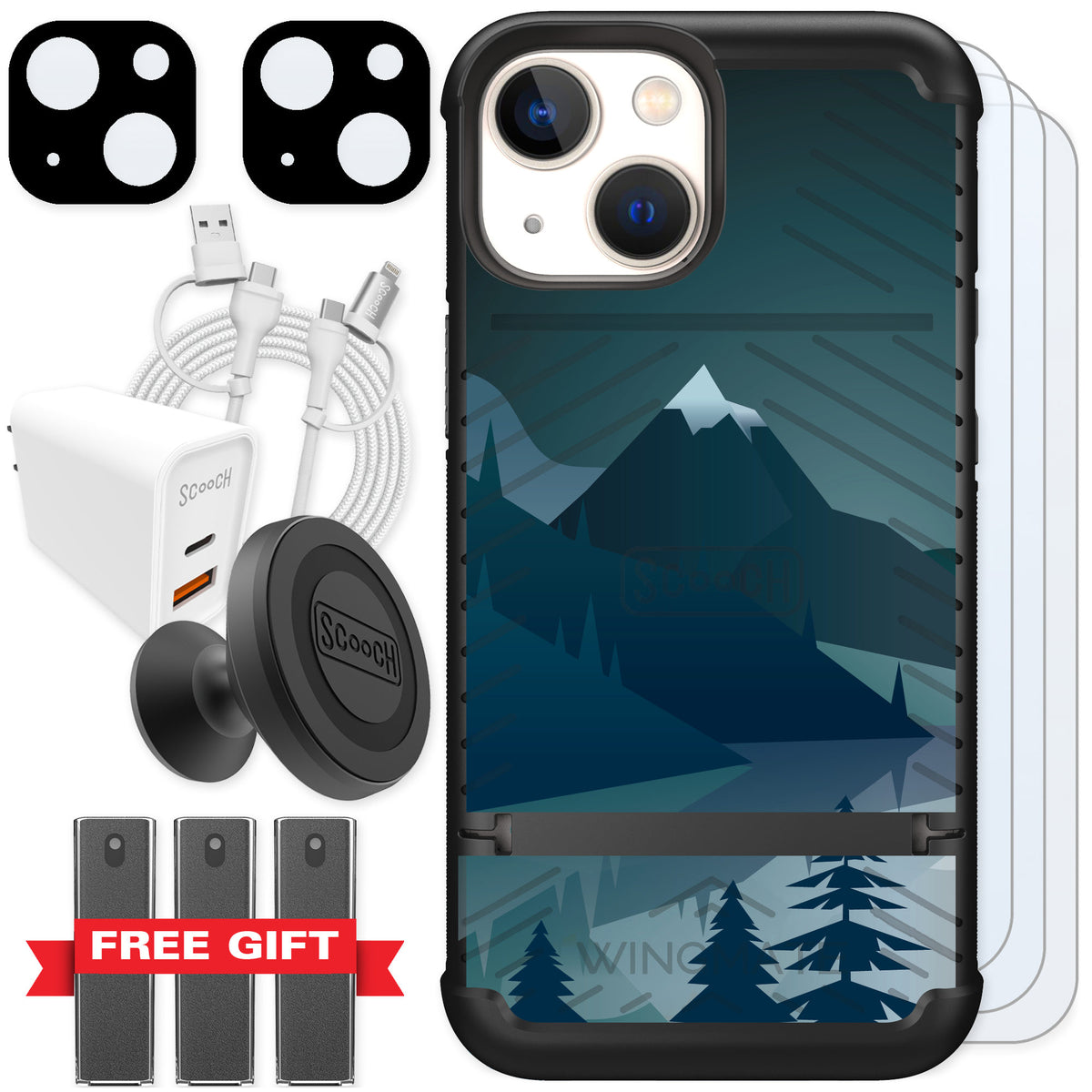 Scooch Wingmate Midnight Ridge for iPhone 13 mini — Ultimate Bundle