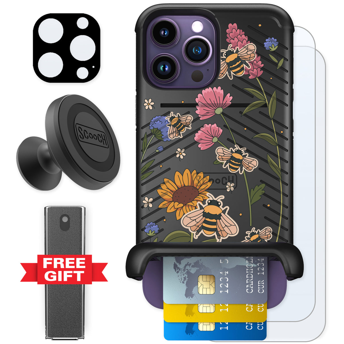 Scooch Wingmate Bee Happy for iPhone 14 Pro Max — Defender Bundle