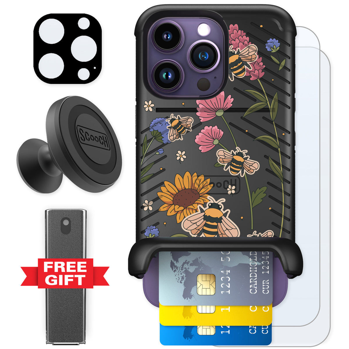 Scooch Wingmate Bee Happy for iPhone 14 Pro — Defender Bundle