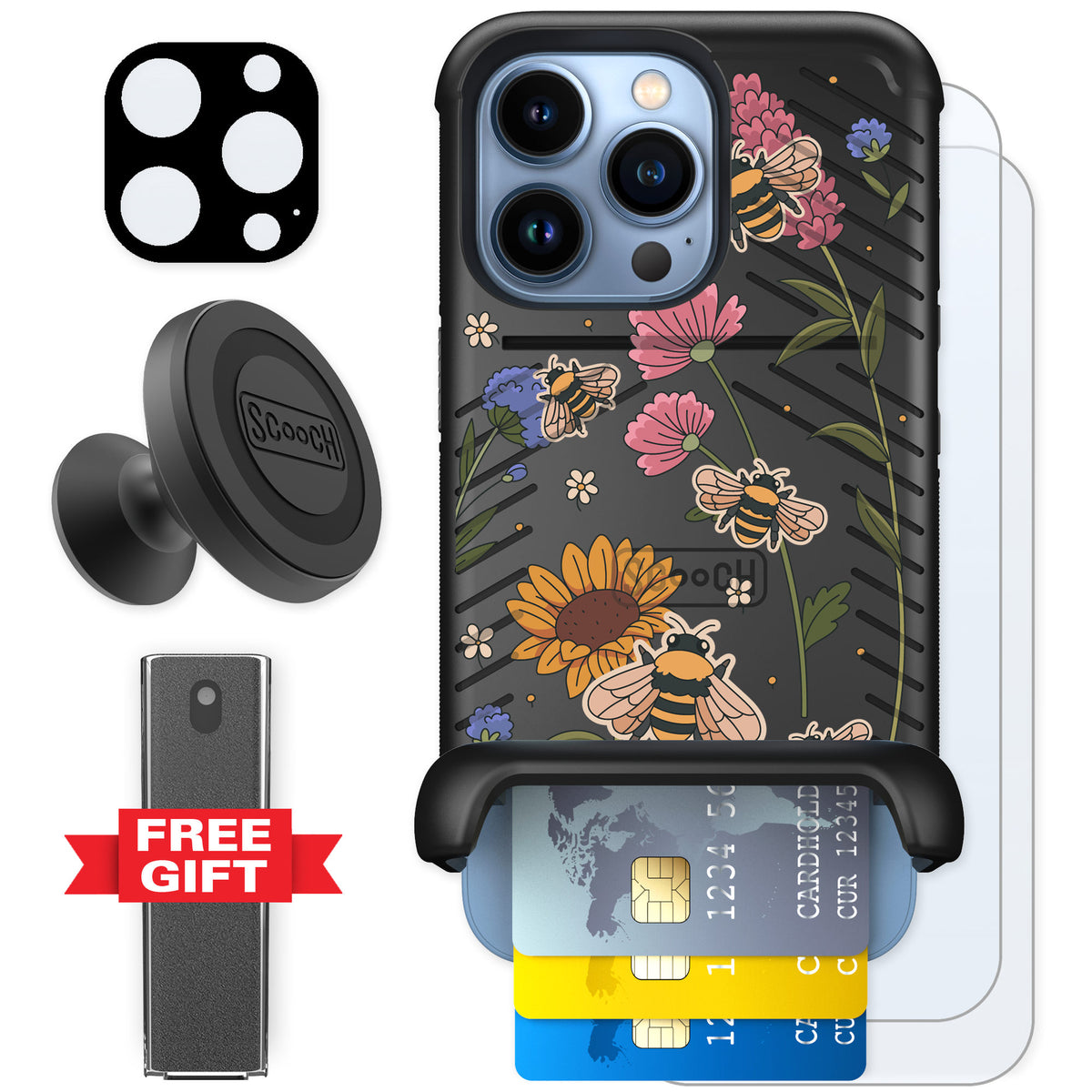 Scooch Wingmate Bee Happy for iPhone 13 Pro — Defender Bundle