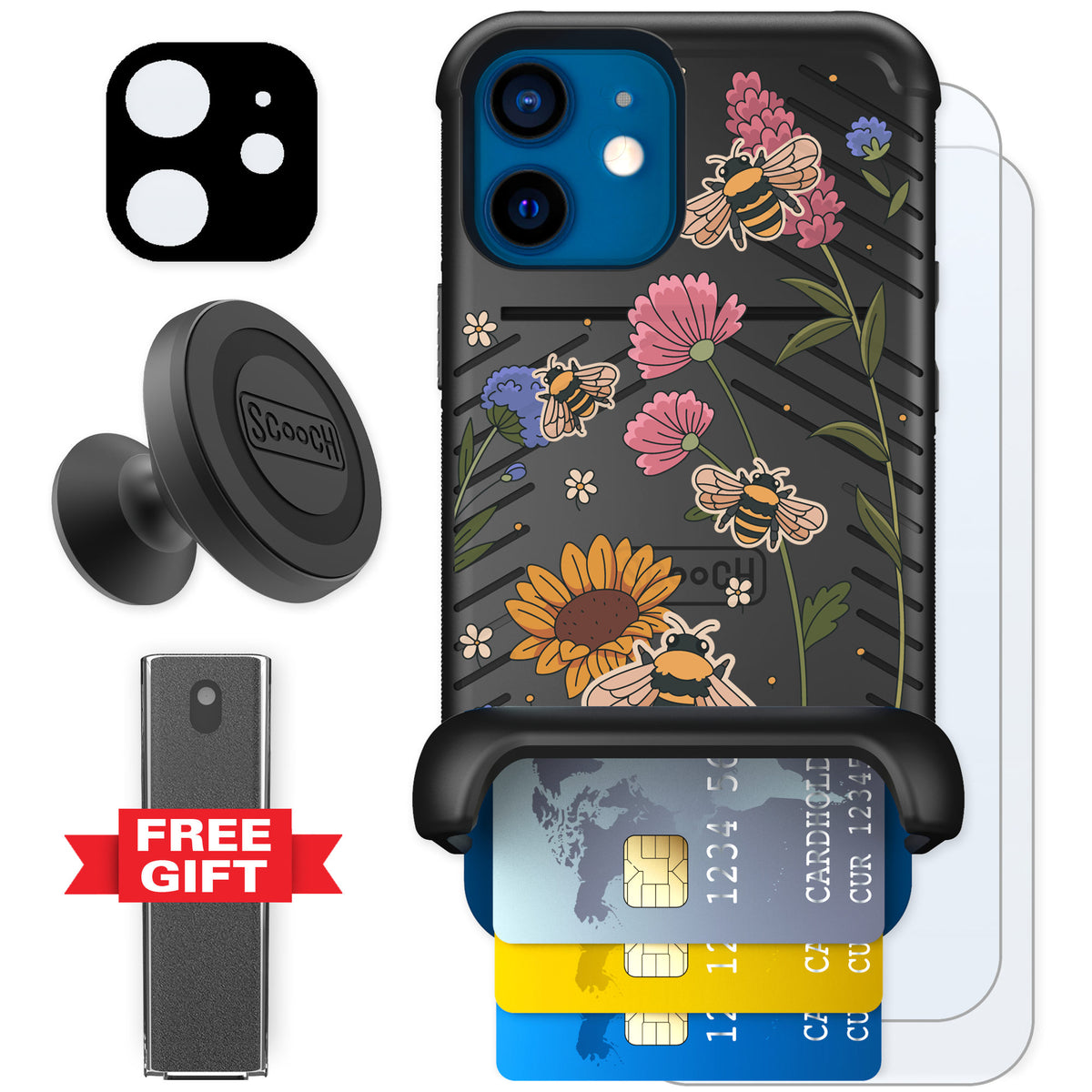 Scooch Wingmate Bee Happy for iPhone 12 mini — Defender Bundle