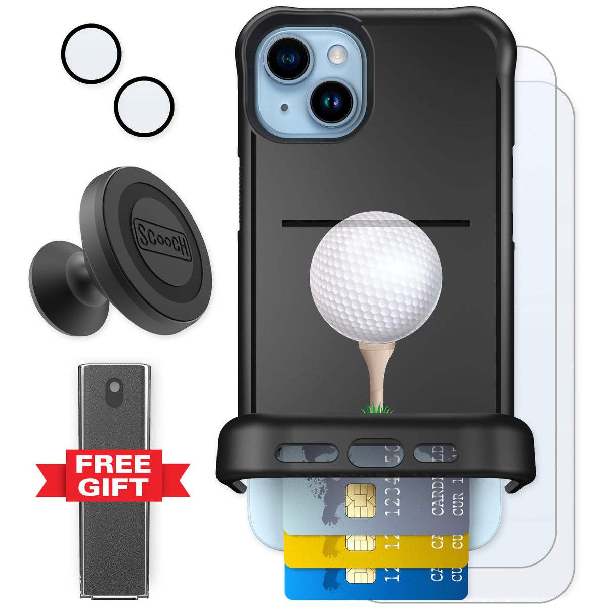 Scooch Wingmate Tee Time for iPhone 15 Plus — Defender Bundle