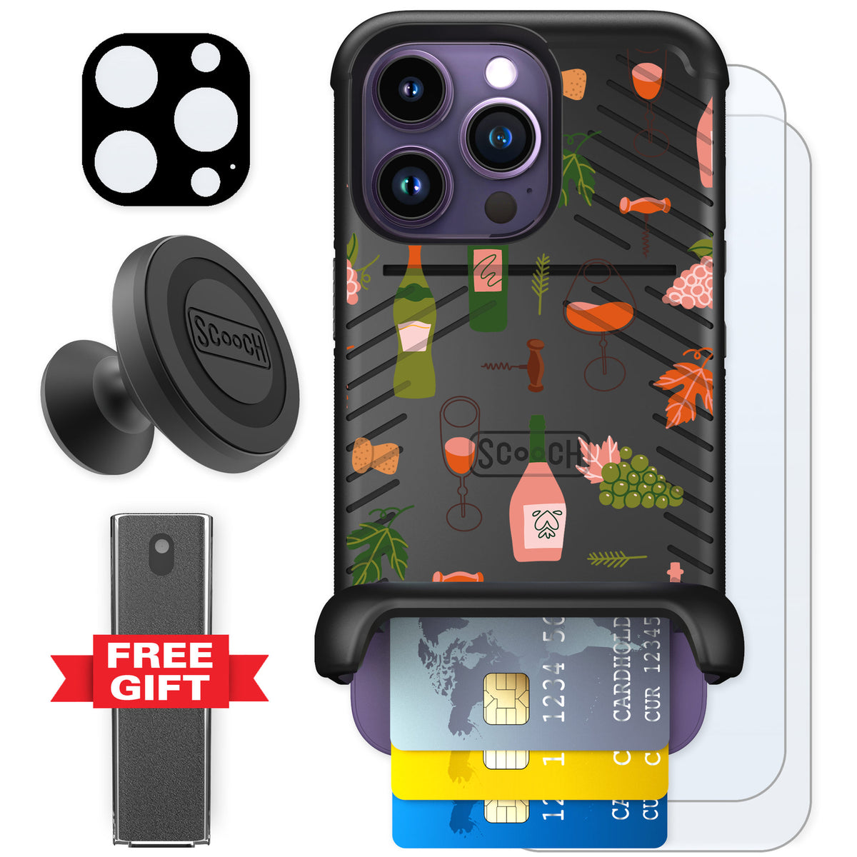 Scooch Wingmate Vino Vibes for iPhone 14 Pro — Defender Bundle