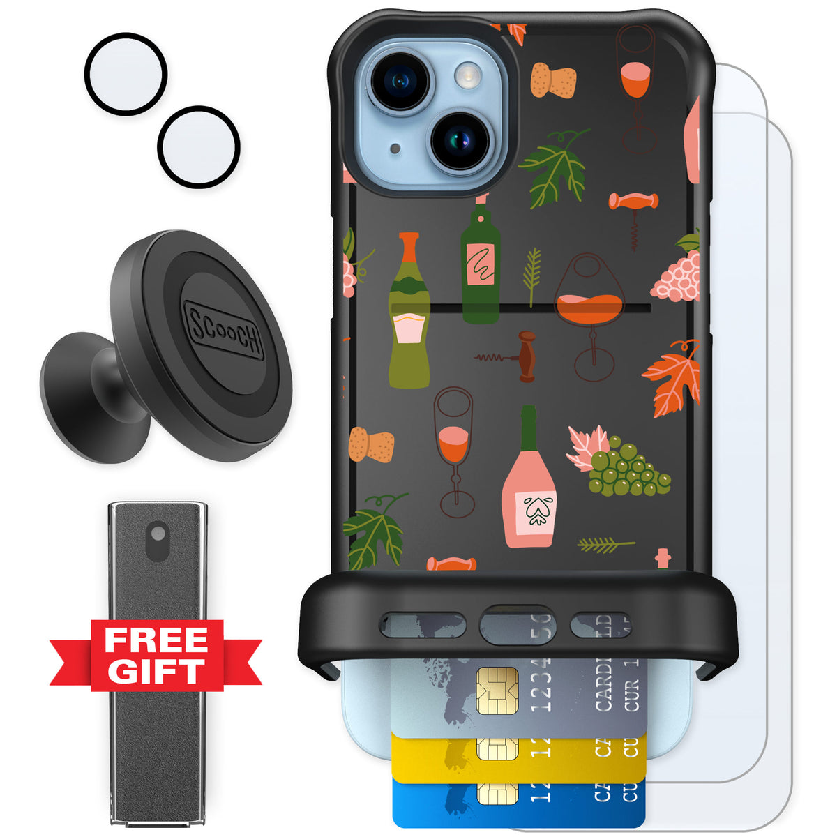 Scooch Wingmate Vino Vibes for iPhone 14 Plus — Defender Bundle