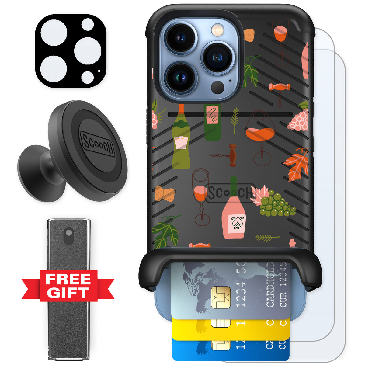 Scooch Wingmate Vino Vibes for iPhone 13 Pro — Defender Bundle