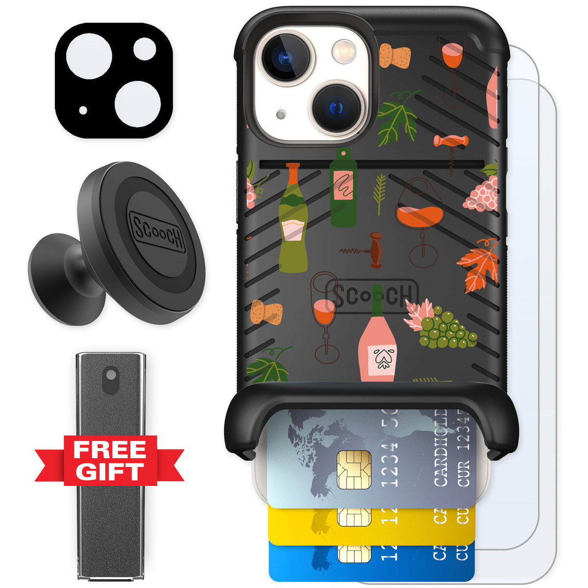 Scooch Wingmate Vino Vibes for iPhone 13 mini — Defender Bundle