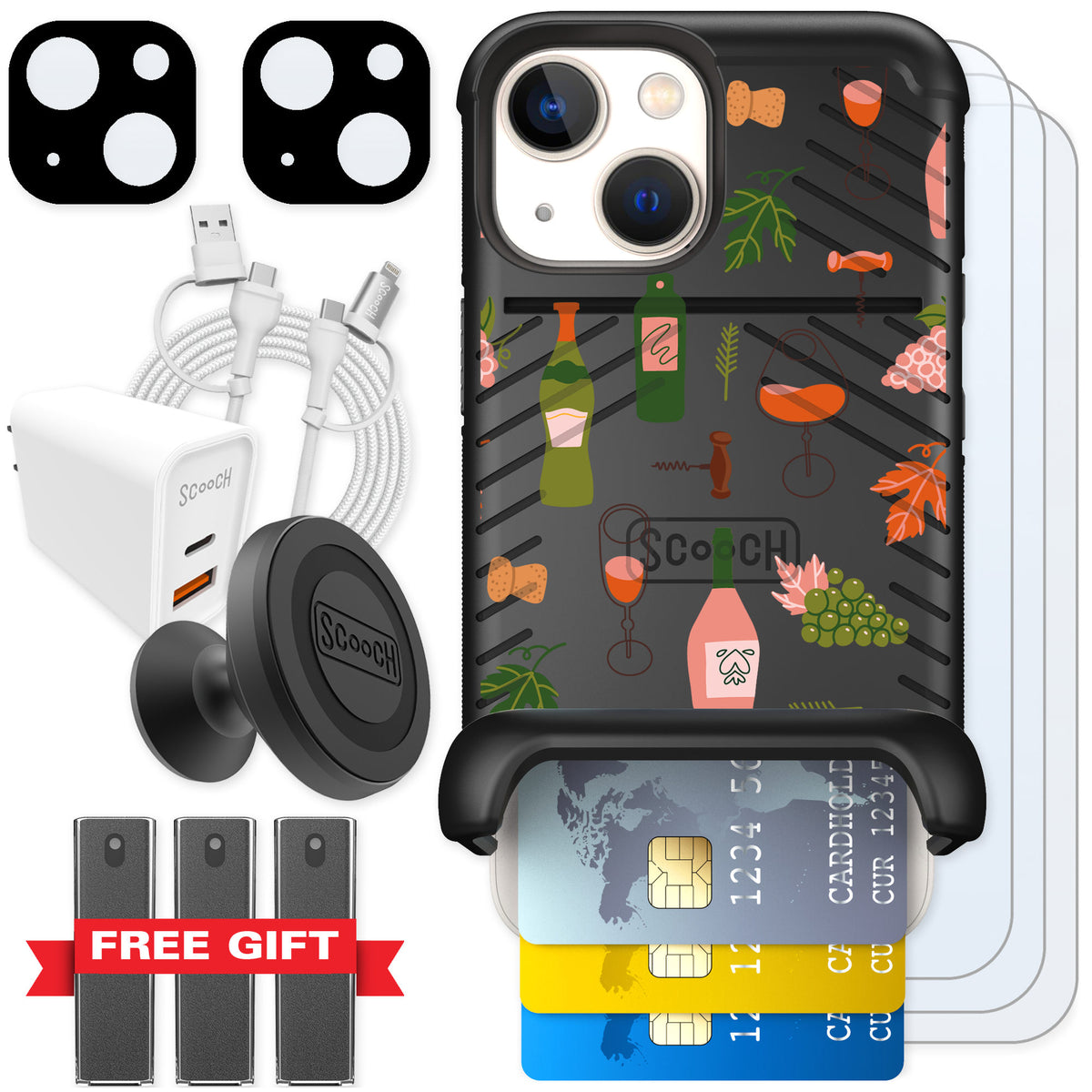Scooch Wingmate Vino Vibes for iPhone 13 mini — Ultimate Bundle