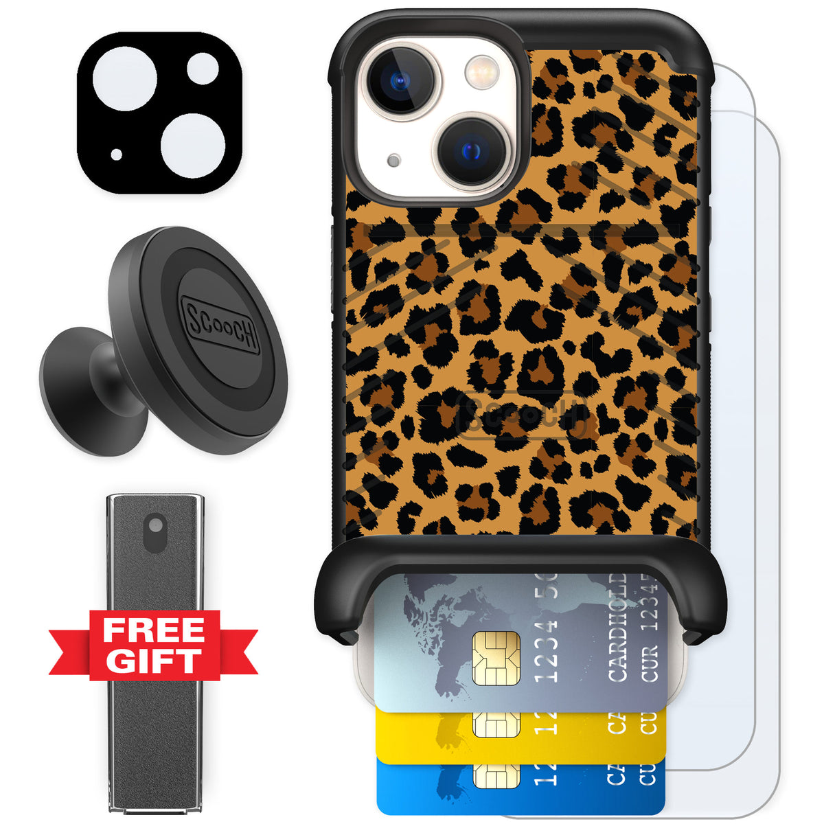Scooch Wingmate Fierce Feline for iPhone 13 mini — Defender Bundle
