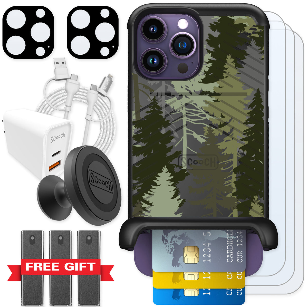 Scooch Wingmate Hidden Pines for iPhone 14 Pro Max — Ultimate Bundle