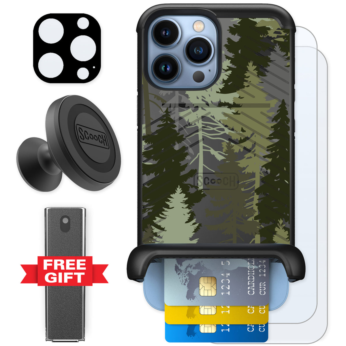 Scooch Wingmate Hidden Pines for iPhone 13 Pro Max — Defender Bundle