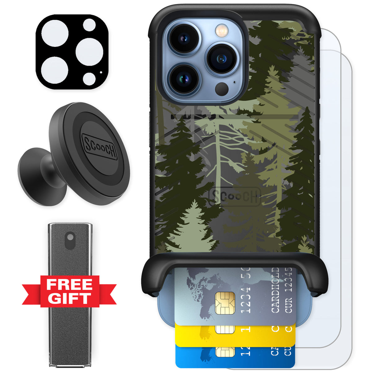 Scooch Wingmate Hidden Pines for iPhone 13 Pro — Defender Bundle