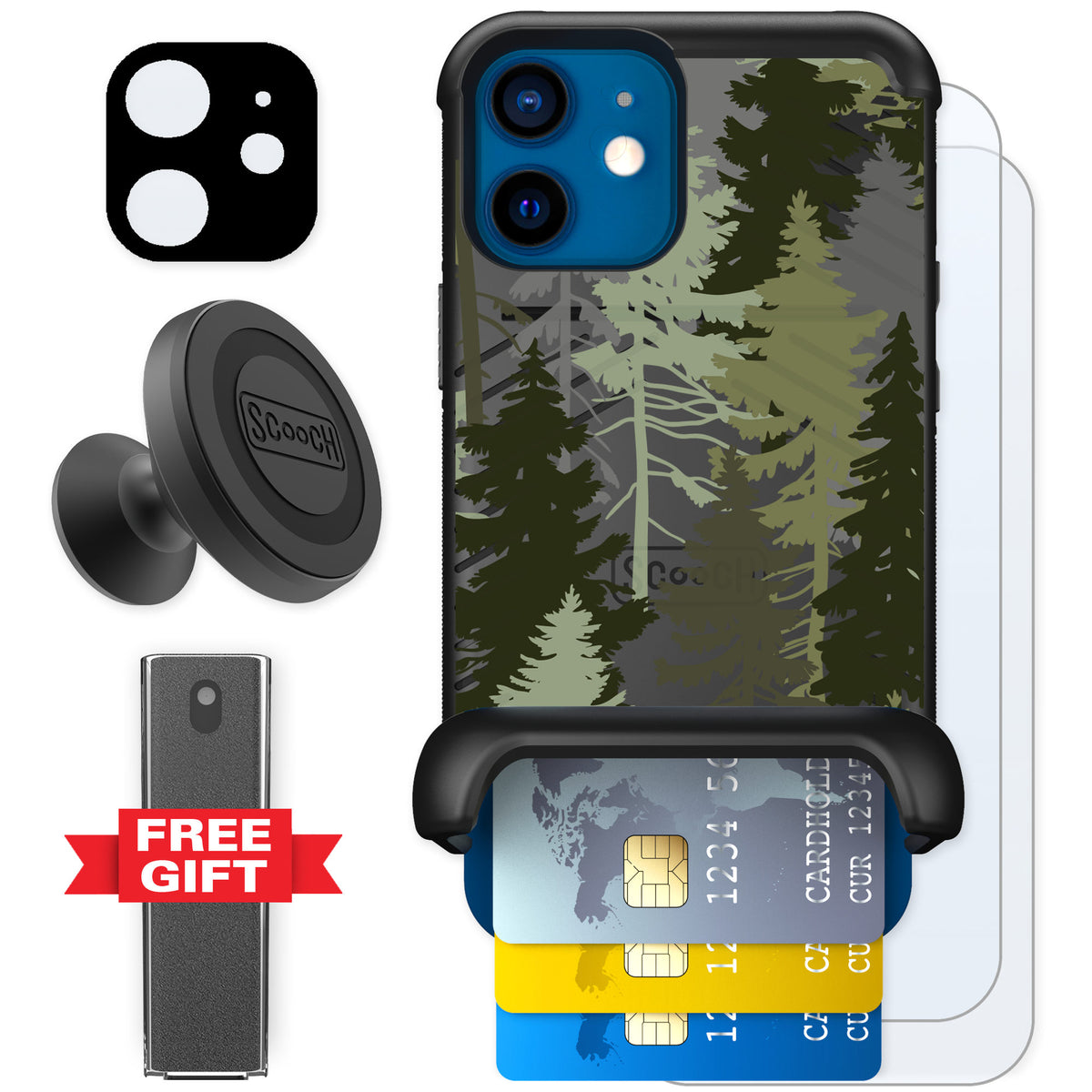Scooch Wingmate Hidden Pines for iPhone 12 mini — Defender Bundle