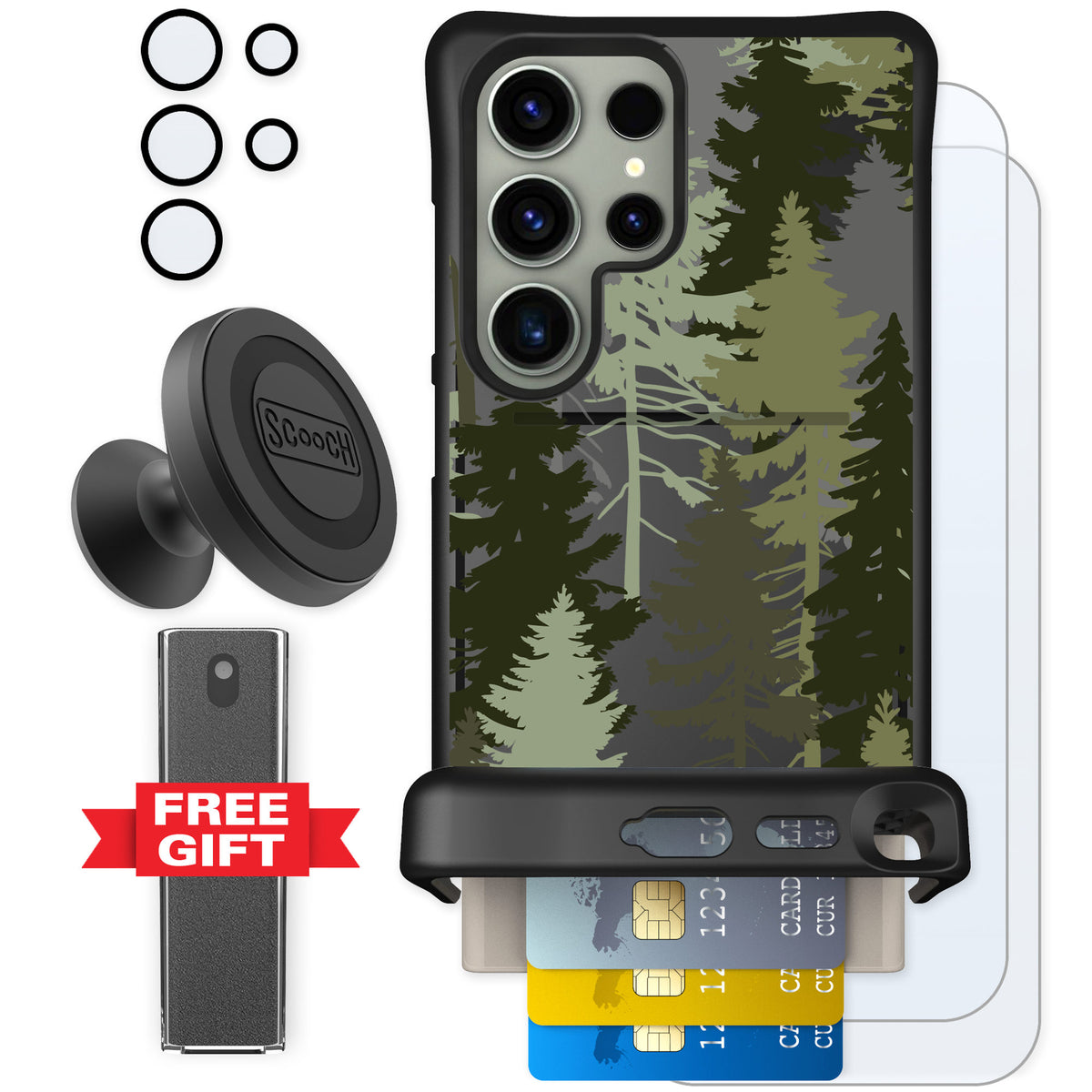 Scooch Wingmate Hidden Pines for Galaxy S24 Ultra — Defender Bundle