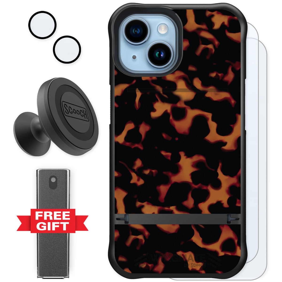 Scooch Wingmate Tortoise Shell for iPhone 15 — Defender Bundle