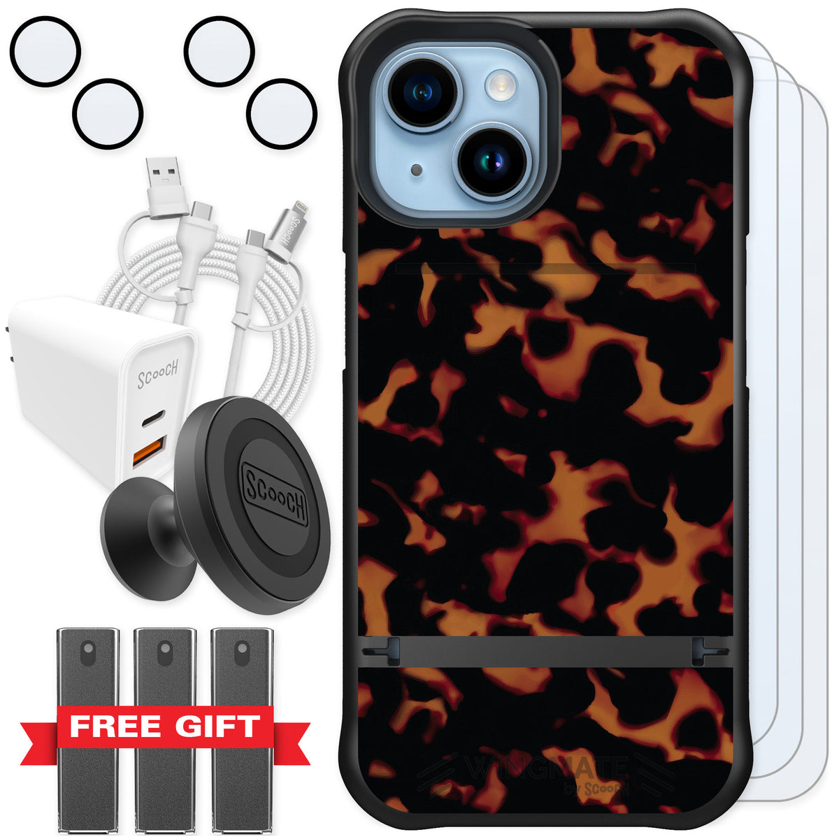 Scooch Wingmate Tortoise Shell for iPhone 15 — Ultimate Bundle