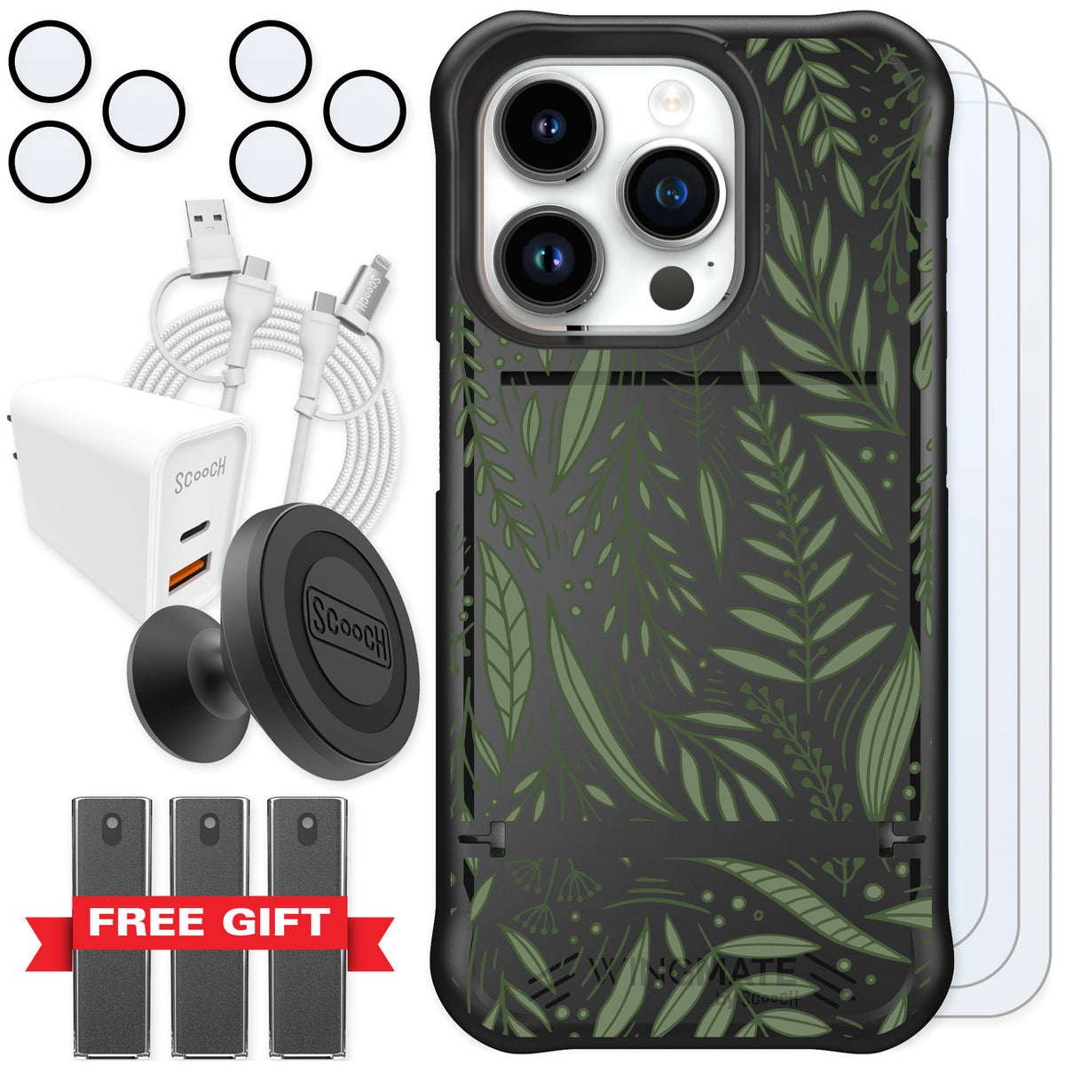 Scooch Wingmate Willow Garden for iPhone 15 Pro — Ultimate Bundle