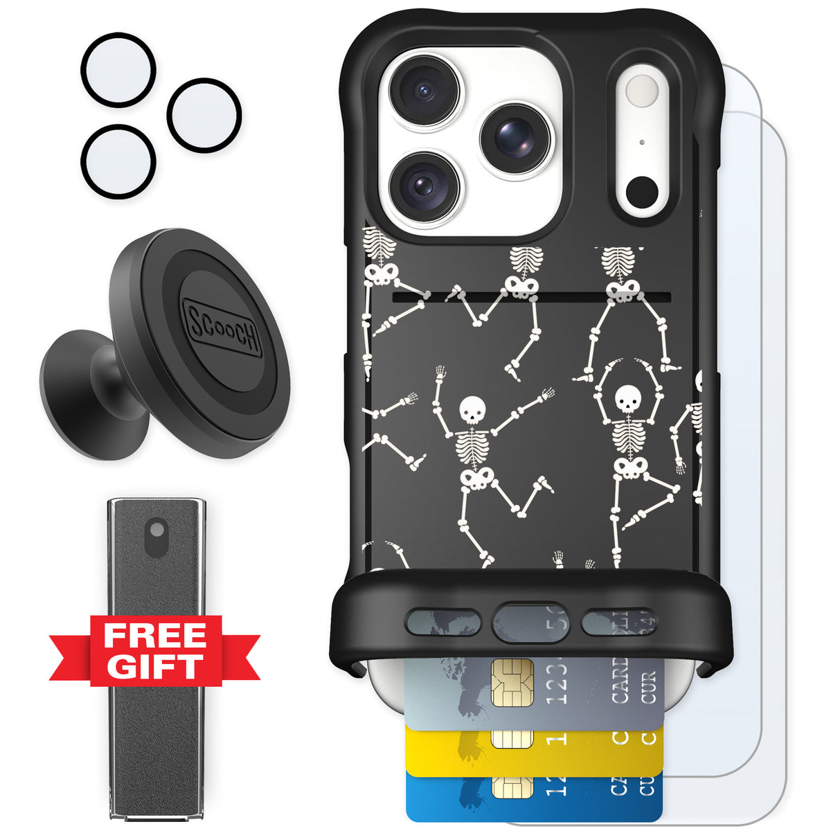 Scooch Wingmate Swinging Skeletons for iPhone 18 Pro — Defender Bundle