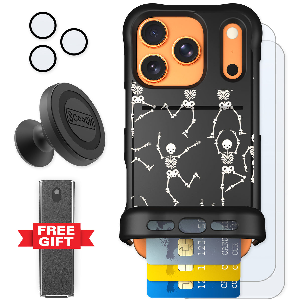 Scooch Wingmate Swinging Skeletons for iPhone 17 Pro — Defender Bundle