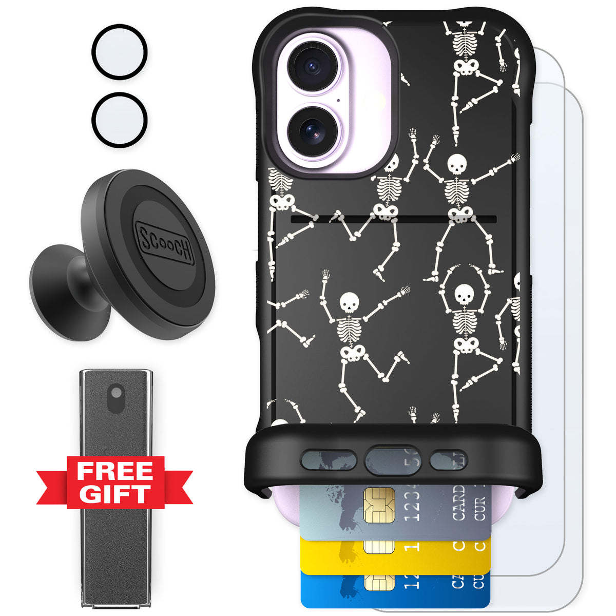 Scooch Wingmate Swinging Skeletons for iPhone 17 — Defender Bundle