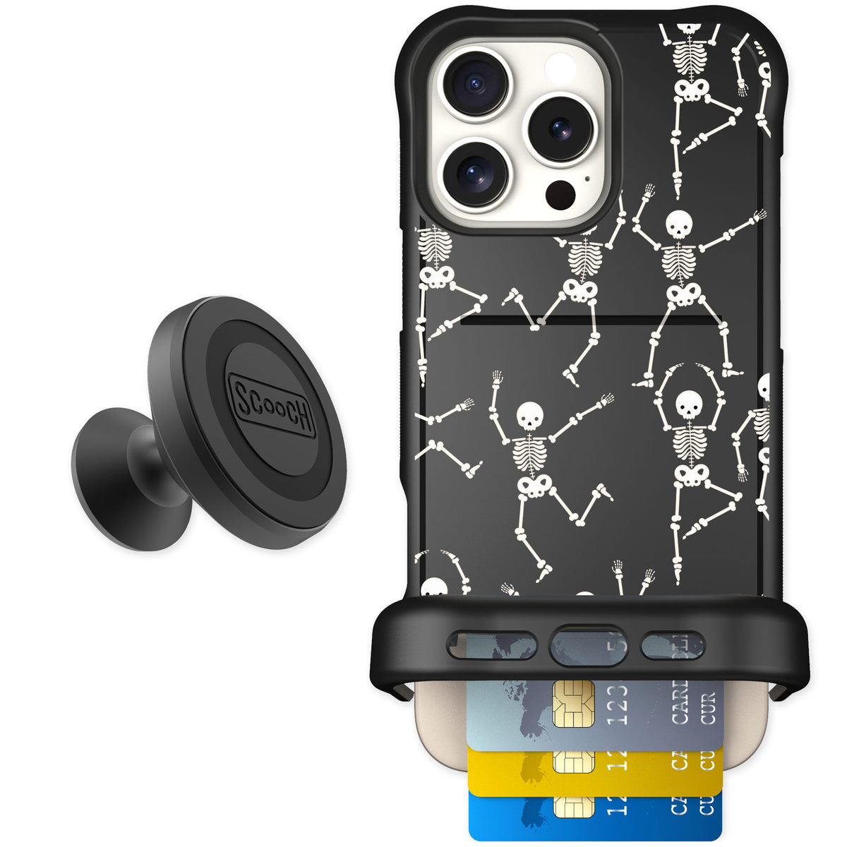 Scooch Wingmate Swinging Skeletons for iPhone 16 Pro Max — Starter Bundle