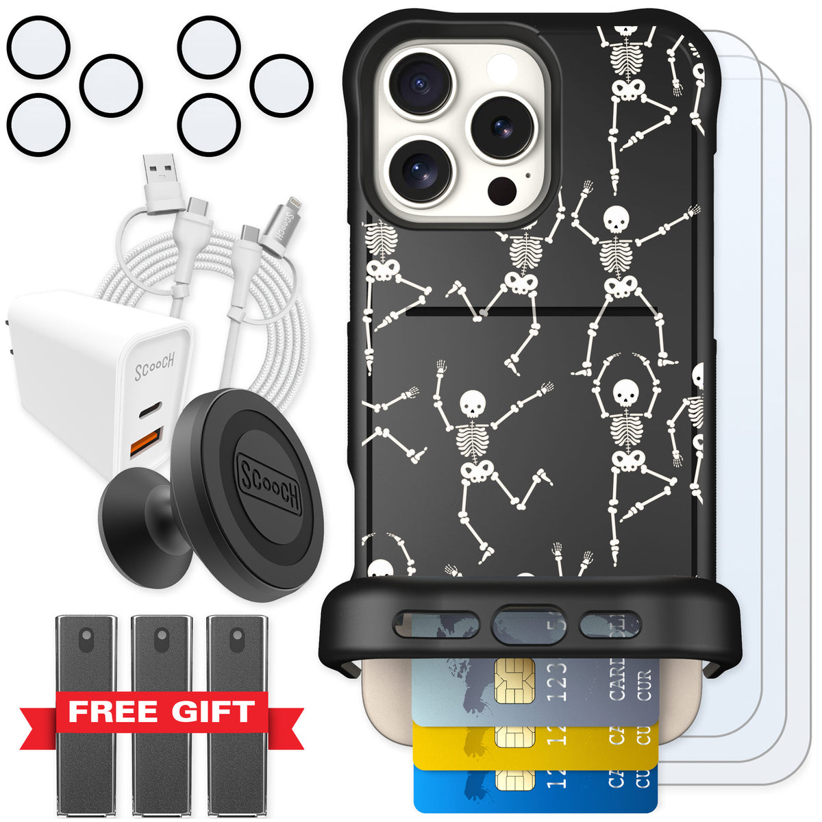 Scooch Wingmate Swinging Skeletons for iPhone 16 Pro Max — Ultimate Bundle