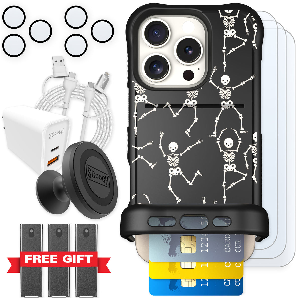 Scooch Wingmate Swinging Skeletons for iPhone 16 Pro — Ultimate Bundle