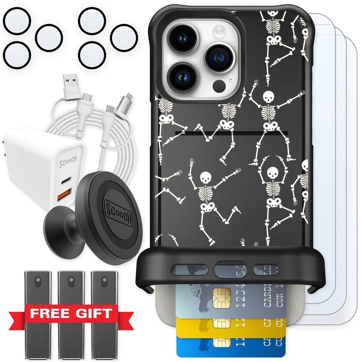 Scooch Wingmate Swinging Skeletons for iPhone 15 Pro Max — Ultimate Bundle