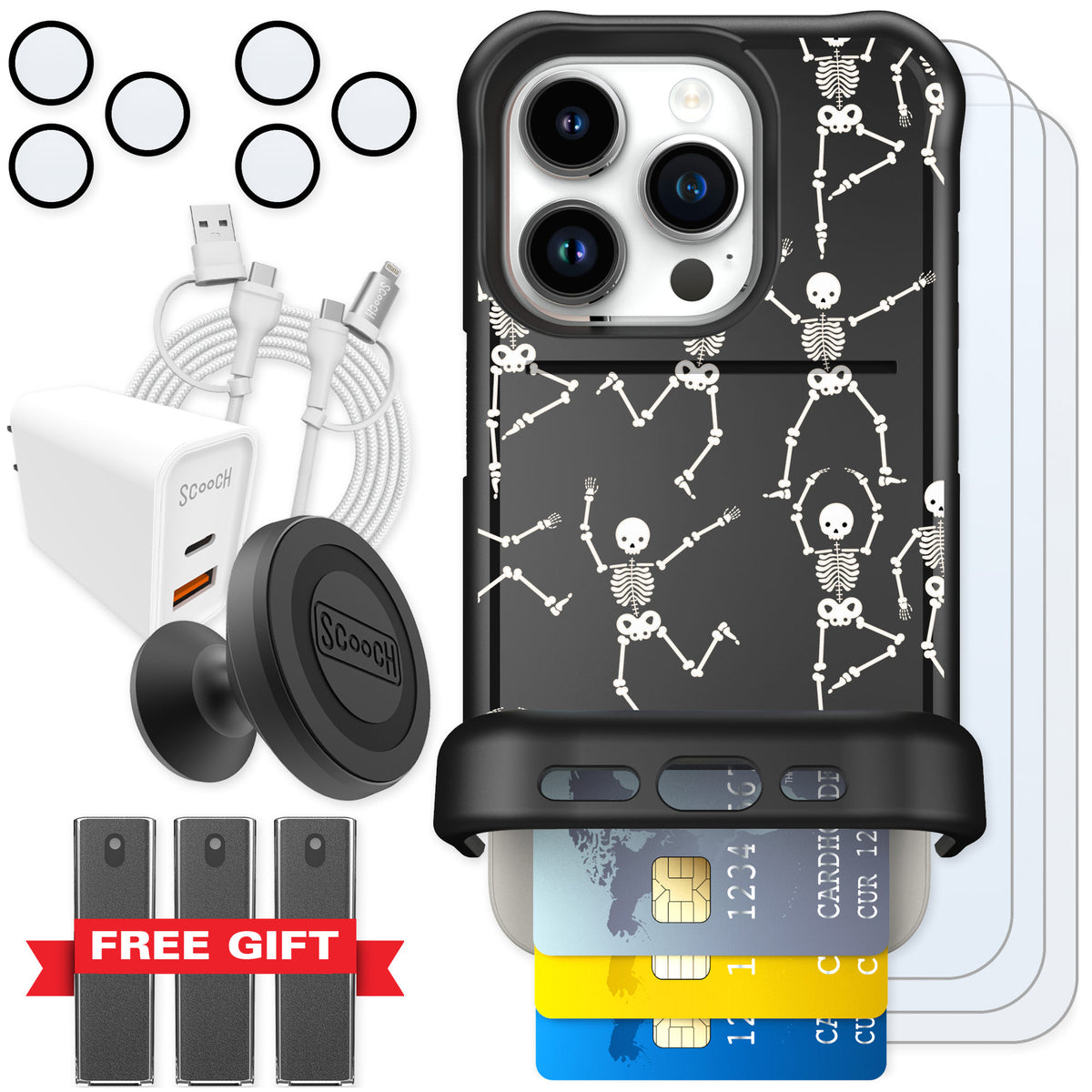 Scooch Wingmate Swinging Skeletons for iPhone 15 Pro — Ultimate Bundle