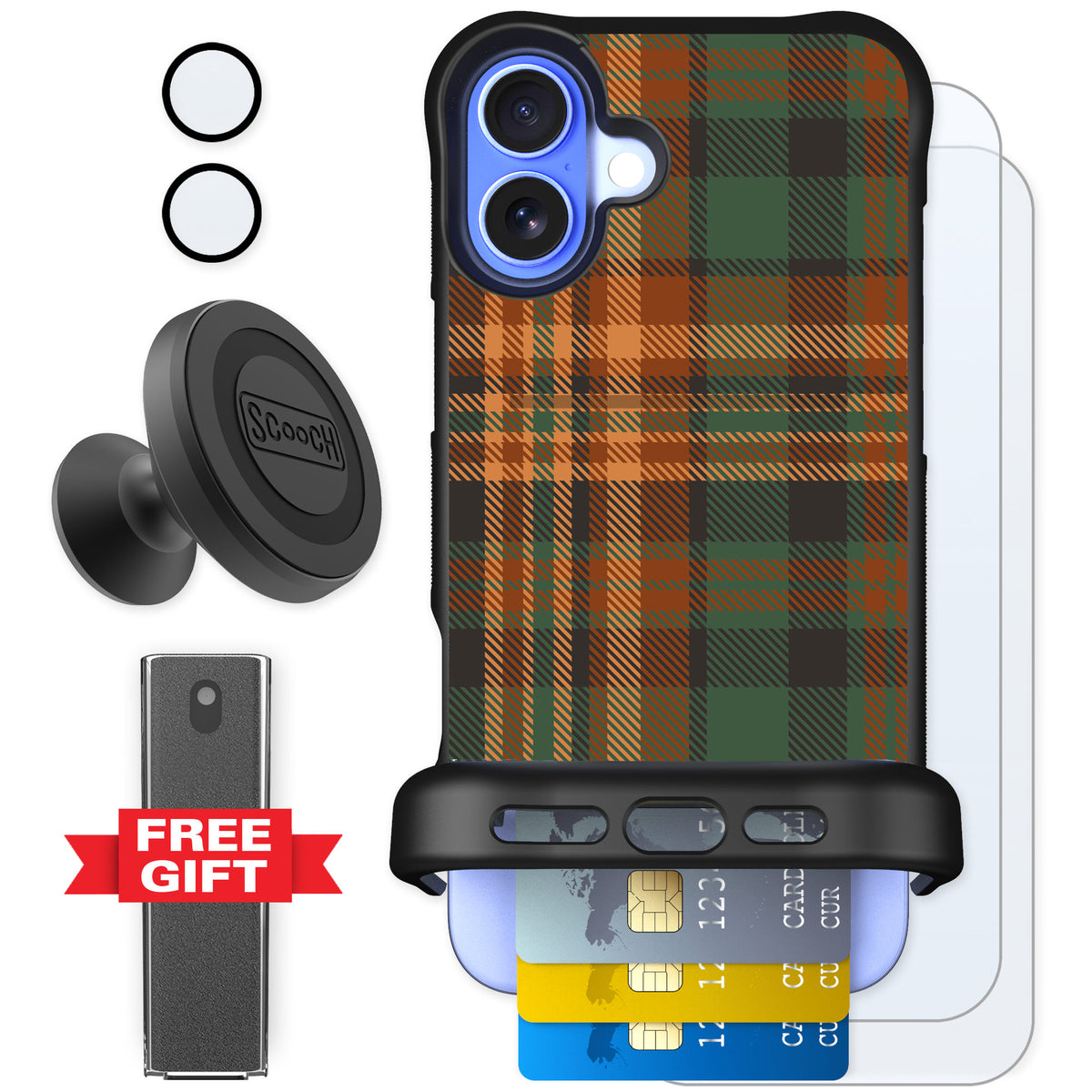 Scooch Wingmate Fall Flannel for iPhone 16 Plus — Defender Bundle