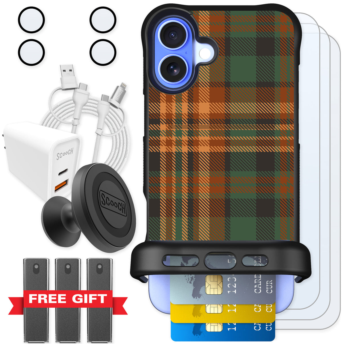 Scooch Wingmate Fall Flannel for iPhone 16 Plus — Ultimate Bundle