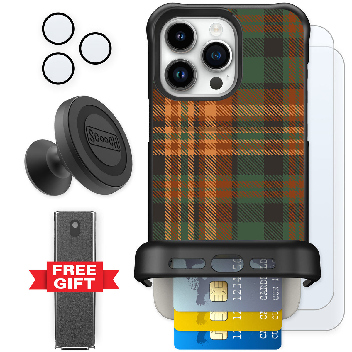 Scooch Wingmate Fall Flannel for iPhone 15 Pro Max — Defender Bundle
