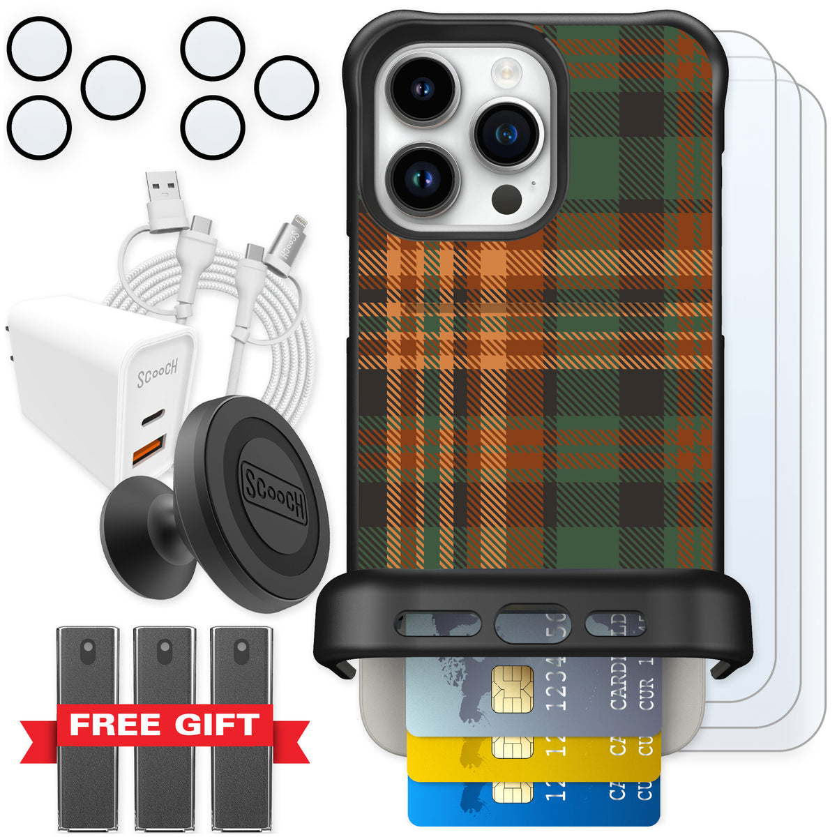 Scooch Wingmate Fall Flannel for iPhone 15 Pro Max — Ultimate Bundle