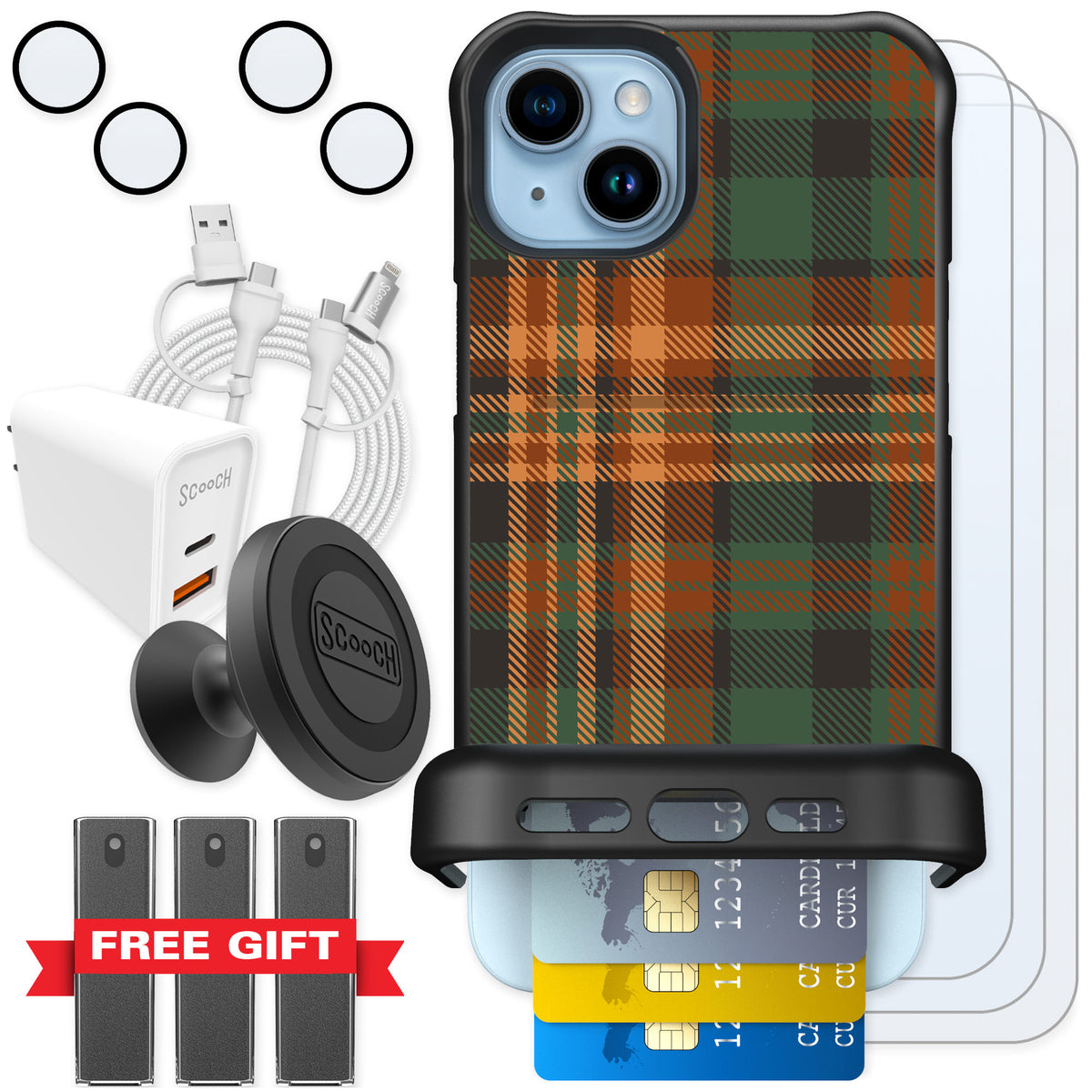Scooch Wingmate Fall Flannel for iPhone 15 Plus — Ultimate Bundle