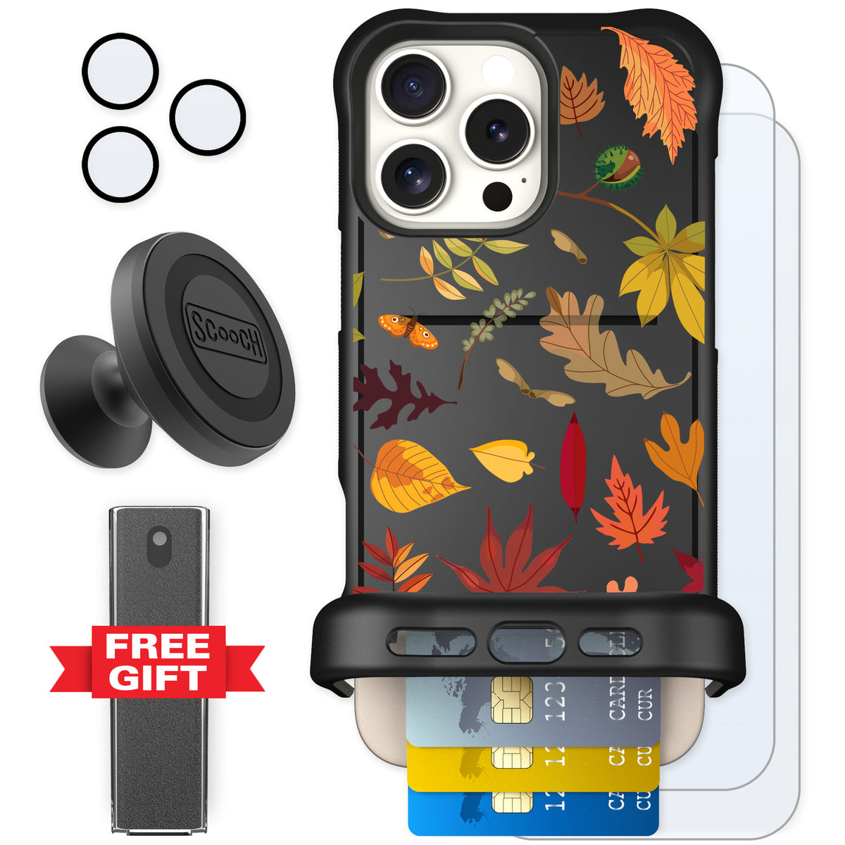 Scooch Wingmate Autumn Leaves for iPhone 16 Pro Max — Defender Bundle