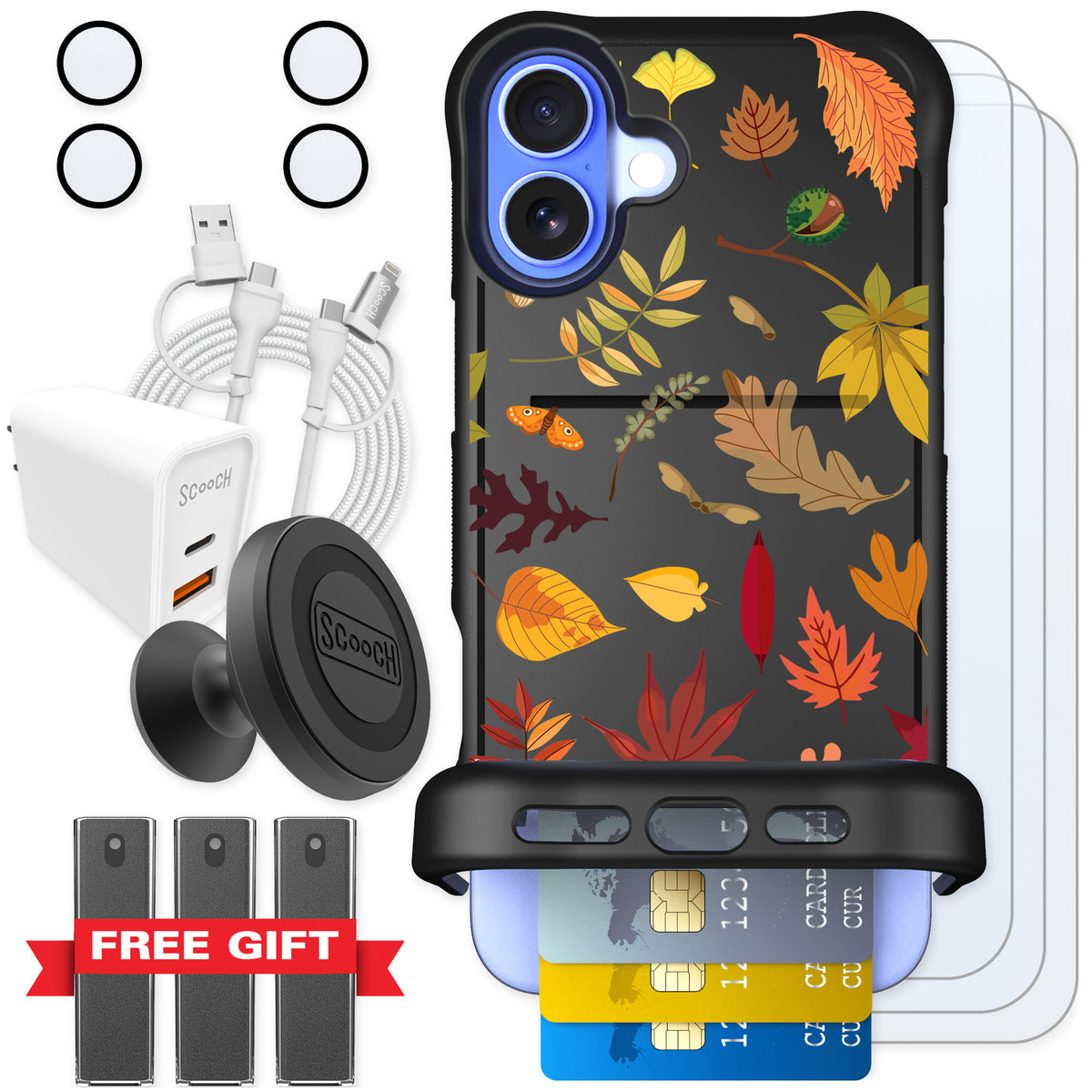Scooch Wingmate Autumn Leaves for iPhone 16 Plus — Ultimate Bundle