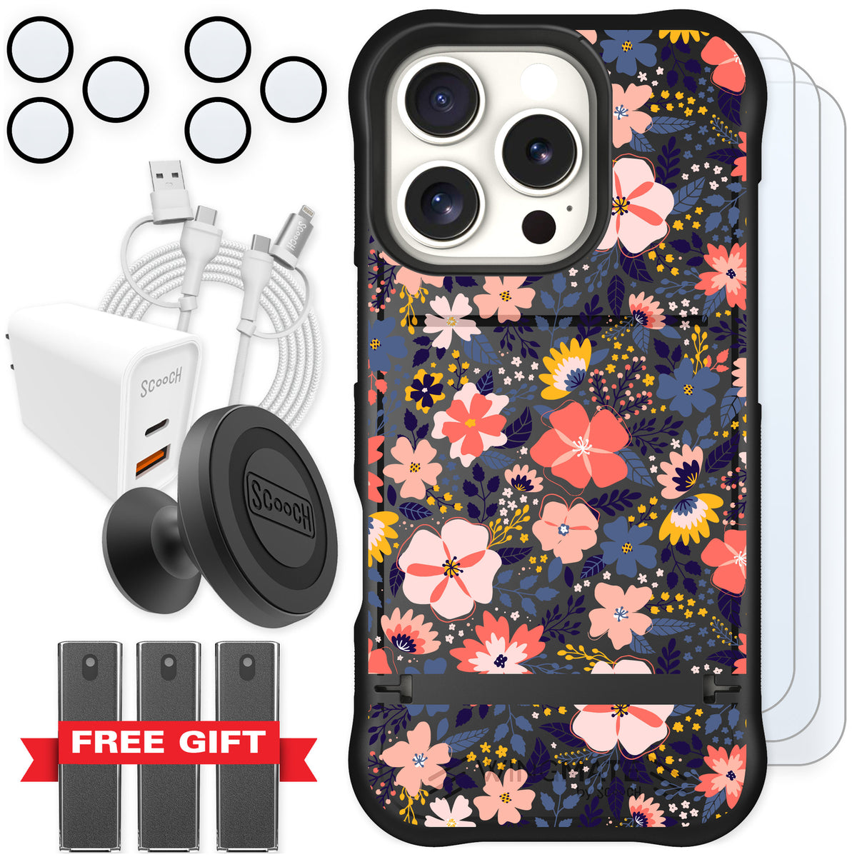 Scooch Wingmate Wildflowers for iPhone 16 Pro — Ultimate Bundle