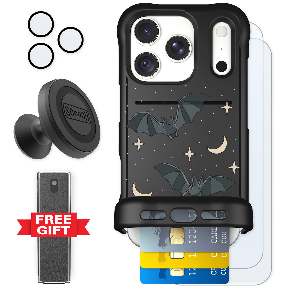 Scooch Wingmate Batty Skies for iPhone 18 Pro — Defender Bundle