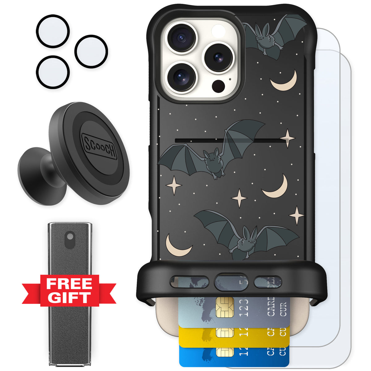 Scooch Wingmate Batty Skies for iPhone 16 Pro Max — Defender Bundle