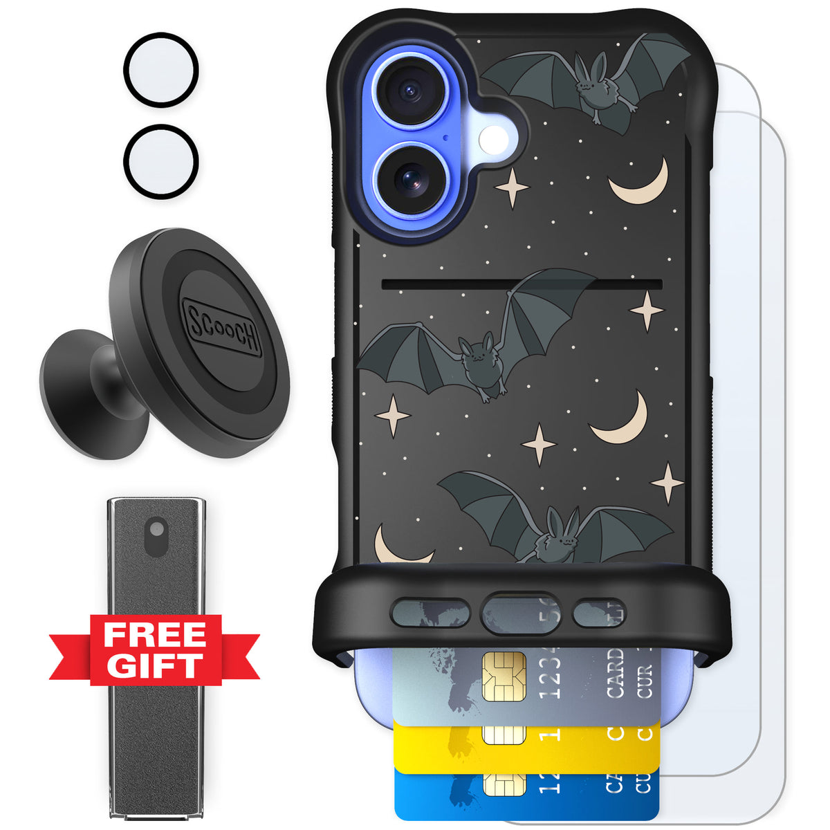 Scooch Wingmate Batty Skies for iPhone 16 — Defender Bundle
