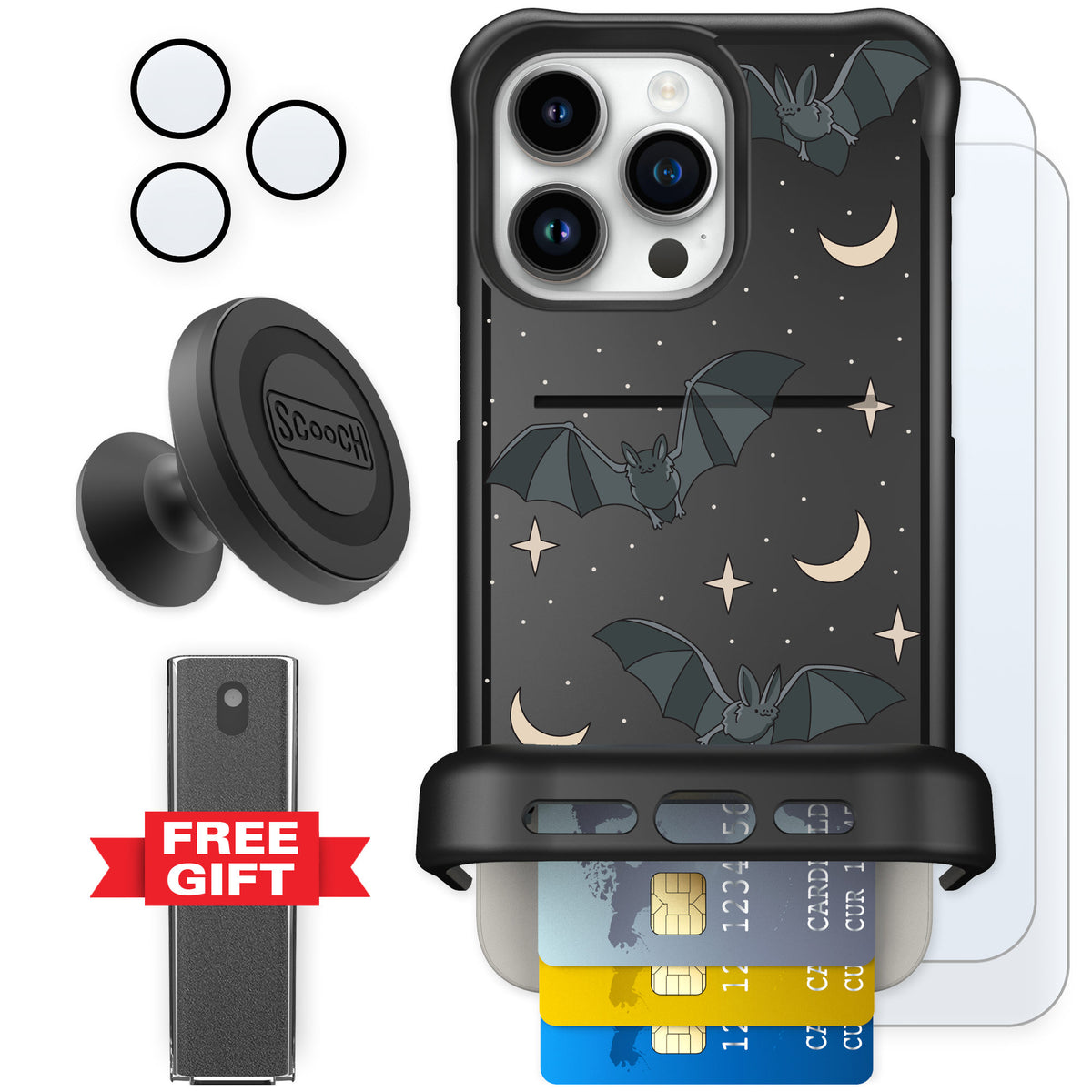 Scooch Wingmate Batty Skies for iPhone 15 Pro Max — Defender Bundle
