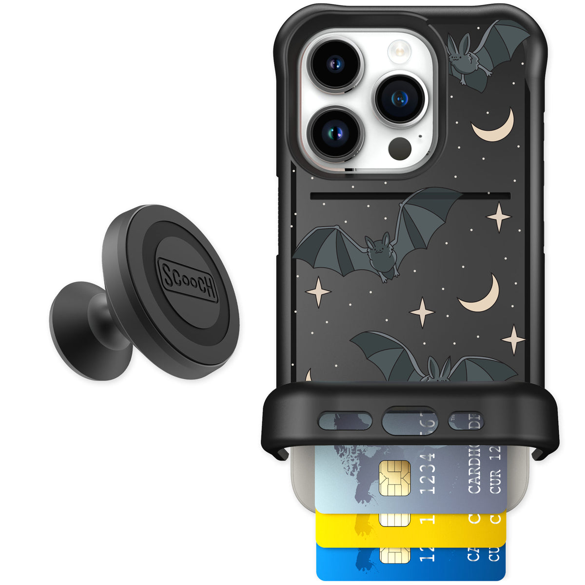 Scooch Wingmate Batty Skies for iPhone 15 Pro — Starter Bundle