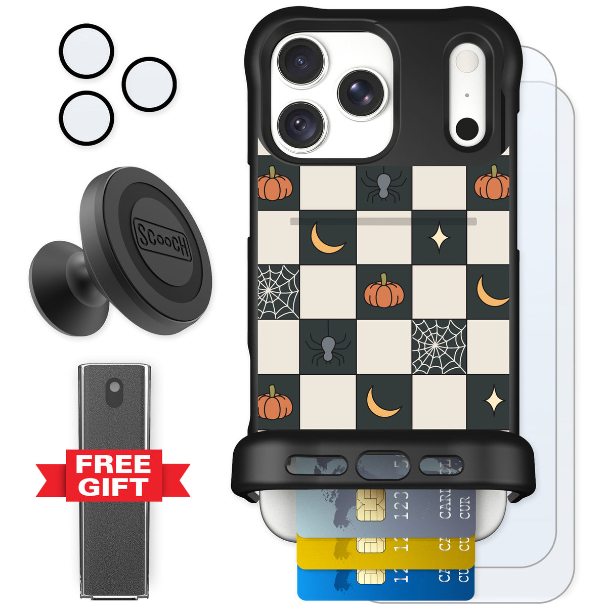 Scooch Wingmate Spooky Squares for iPhone 18 Pro Max — Defender Bundle