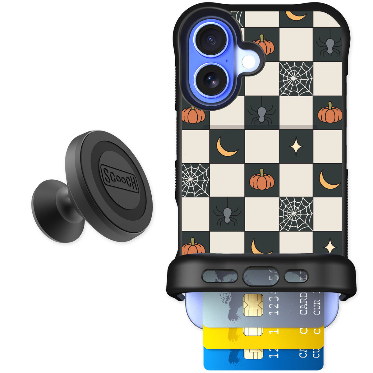 Scooch Wingmate Spooky Squares for iPhone 16 — Starter Bundle