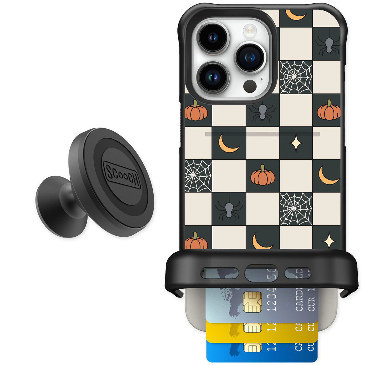 Scooch Wingmate Spooky Squares for iPhone 15 Pro Max — Starter Bundle