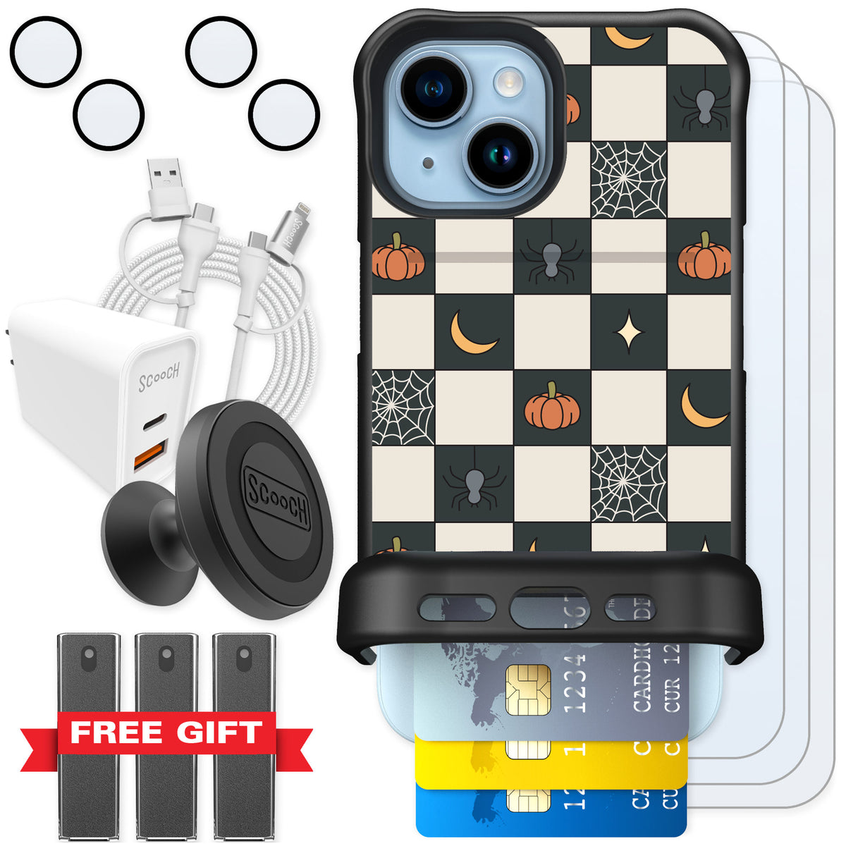Scooch Wingmate Spooky Squares for iPhone 15 — Ultimate Bundle