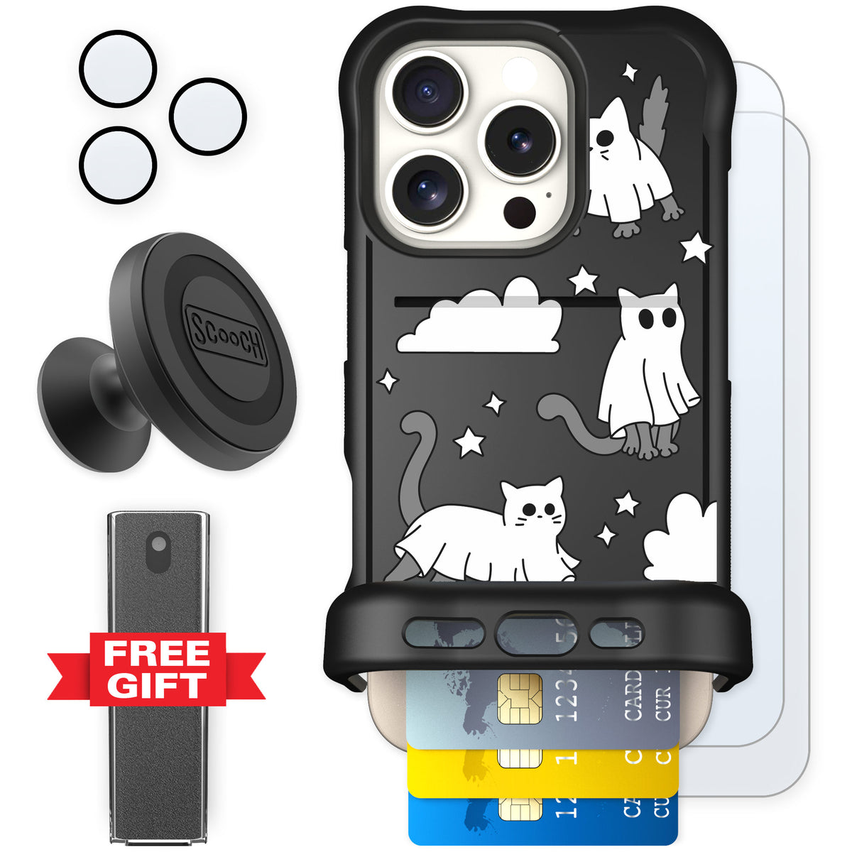 Scooch Wingmate Scaredy Cats for iPhone 16 Pro — Defender Bundle