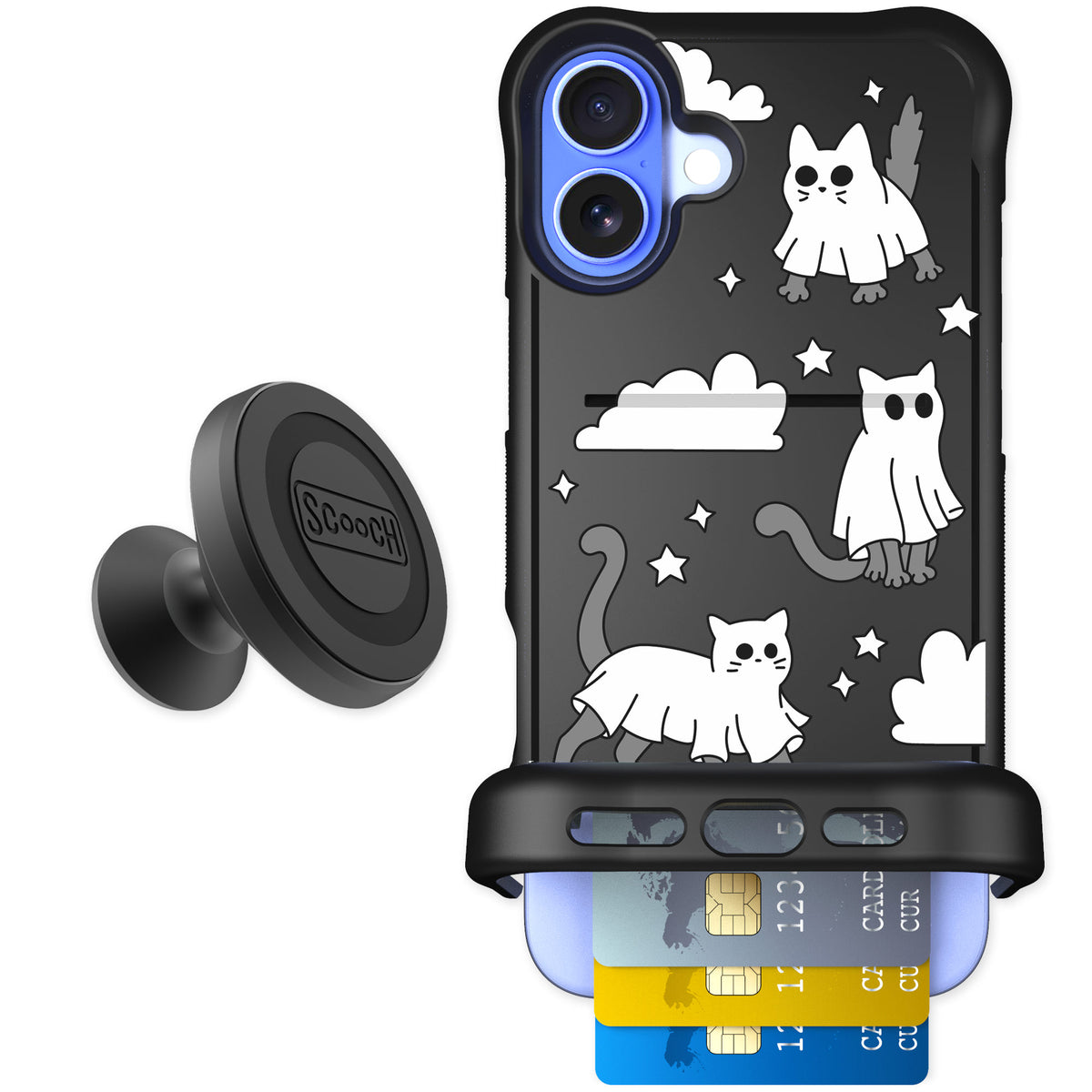 Scooch Wingmate Scaredy Cats for iPhone 16 Plus — Starter Bundle