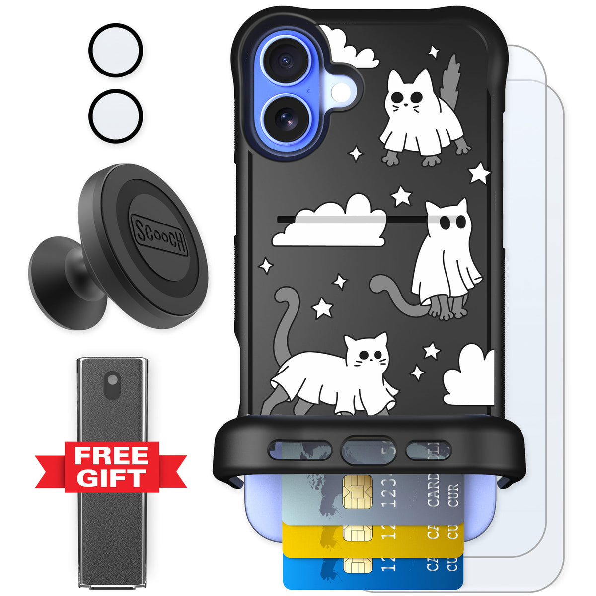 Scooch Wingmate Scaredy Cats for iPhone 16 Plus — Defender Bundle