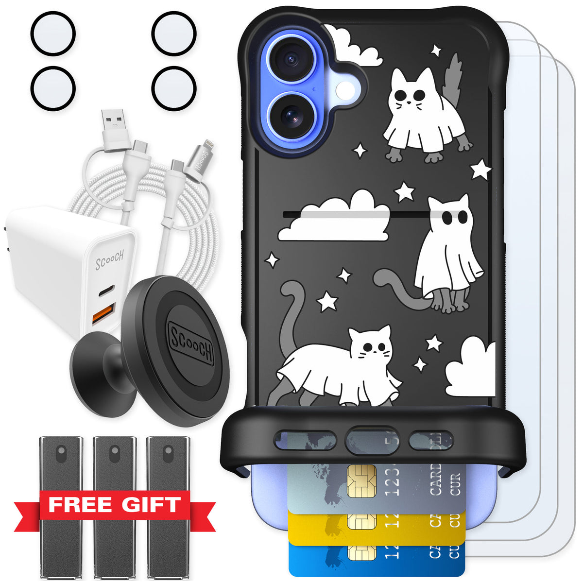 Scooch Wingmate Scaredy Cats for iPhone 16 Plus — Ultimate Bundle