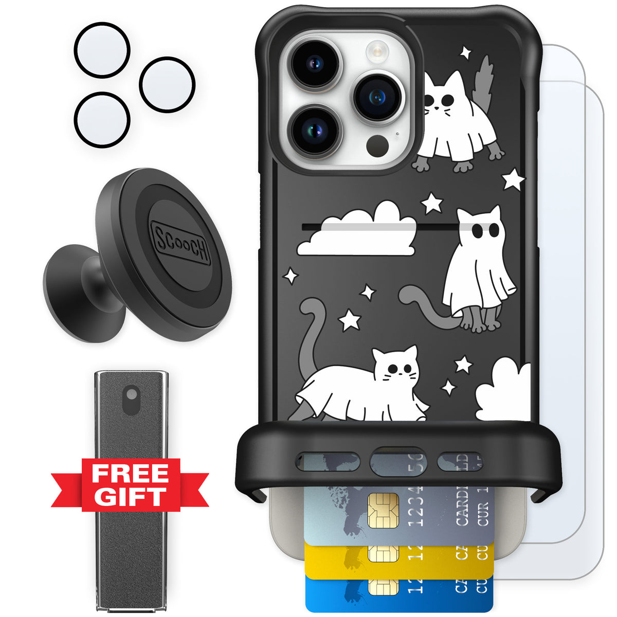 Scooch Wingmate Scaredy Cats for iPhone 15 Pro Max — Defender Bundle